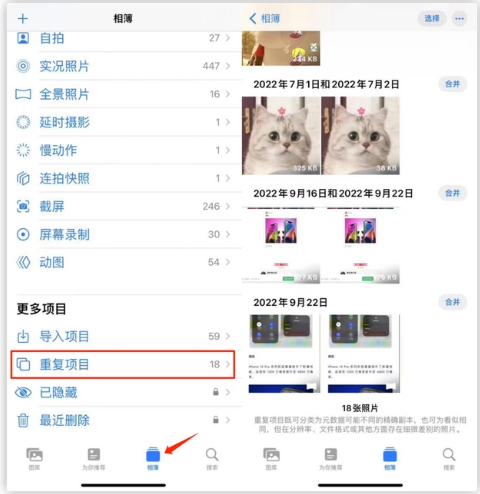 西昌镇苹果手机维修分享iOS 16 中相册重复项目功能使用方法 